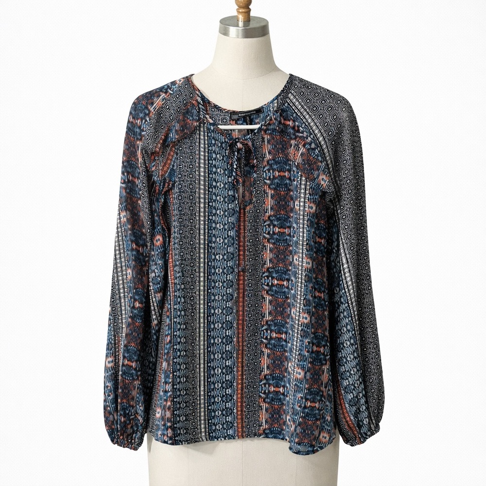 BCBGMAXAZRIA Bohemian Print Long Sleeve Blouse Size Large